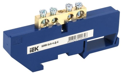 Шина неизолированная IEK N "ноль" ШНИ-6х9-4-Д-С 4 группы синий картинка 